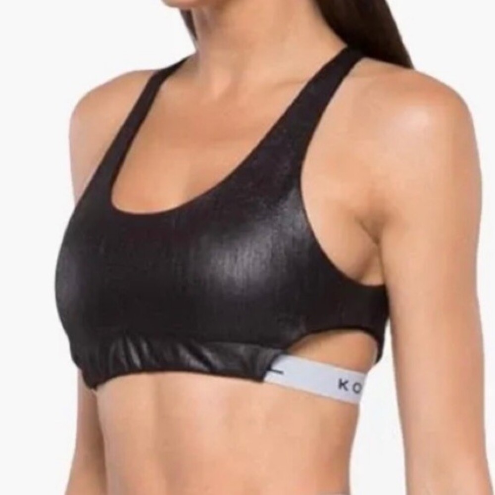 Koral Black Sports Bra Beta Obscure Textured White Side Cut Out XS Gym Workout